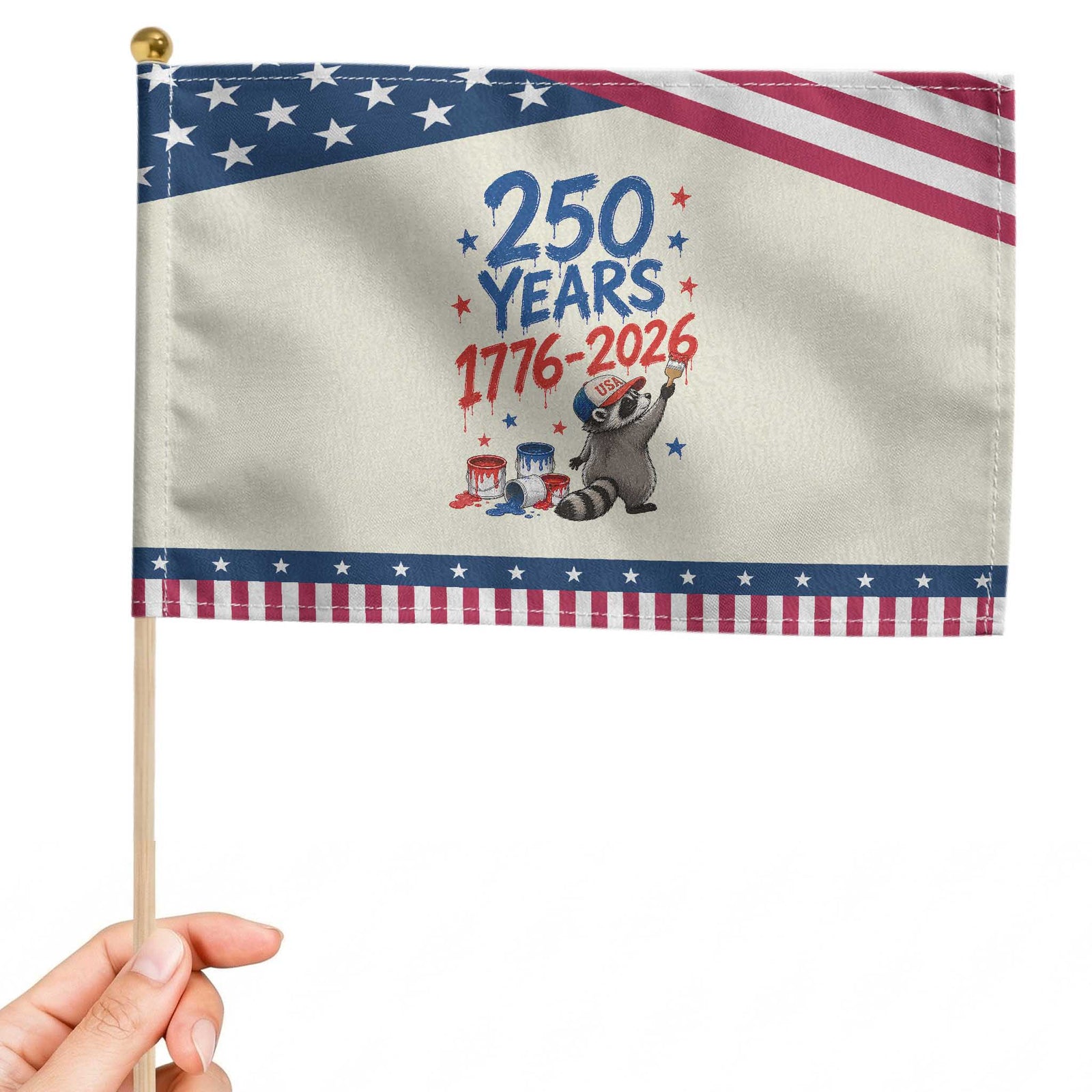 250th Anniversary USA Patriotic Handheld Flag Patriotic Raccoon American Flag 4th of July TS14 Modern 8.2