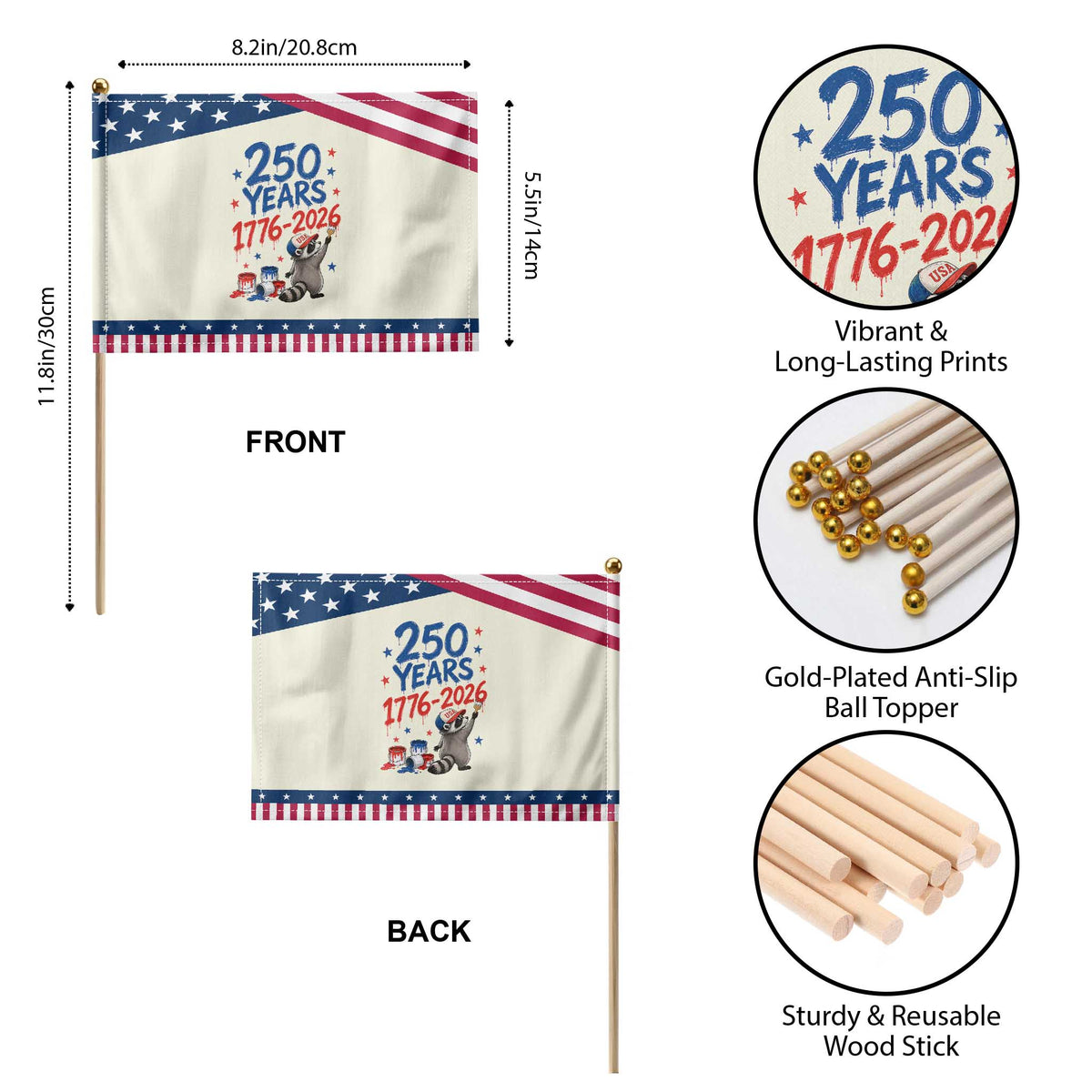 250th Anniversary USA Patriotic Handheld Flag Patriotic Raccoon American Flag 4th of July TS14 Print Your Wear