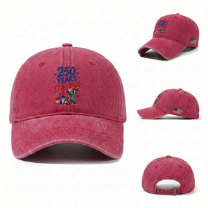 250th Anniversary USA Washed Cotton Baseball Cap Patriotic Raccoon American Flag 4th of July TS14 Washed Cap Universal Fit Red Print Your Wear