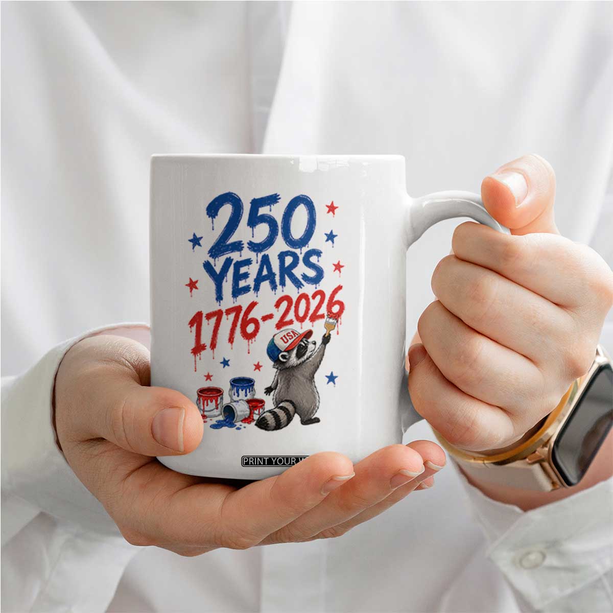 250th Anniversary USA Coffee Mug Patriotic Raccoon American Flag 4th of July TS14 Print Your Wear