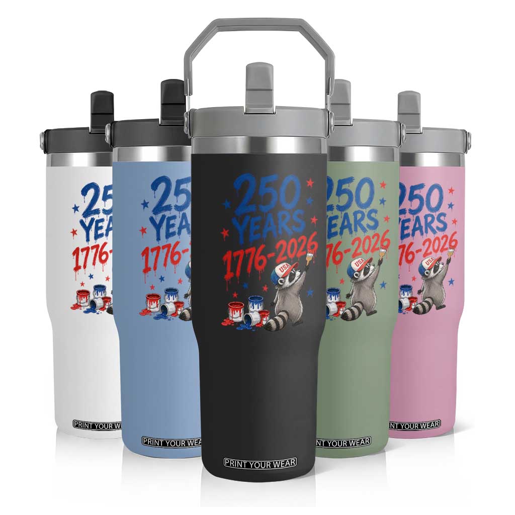 250th Anniversary USA Flip Straw Tumbler Patriotic Raccoon American Flag 4th of July TS14 Print Your Wear