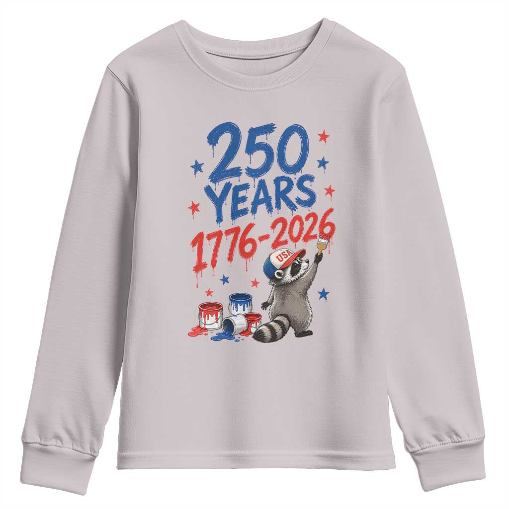 250th Anniversary USA Youth Sweatshirt Patriotic Raccoon American Flag 4th of July TS14 Ice Gray Print Your Wear