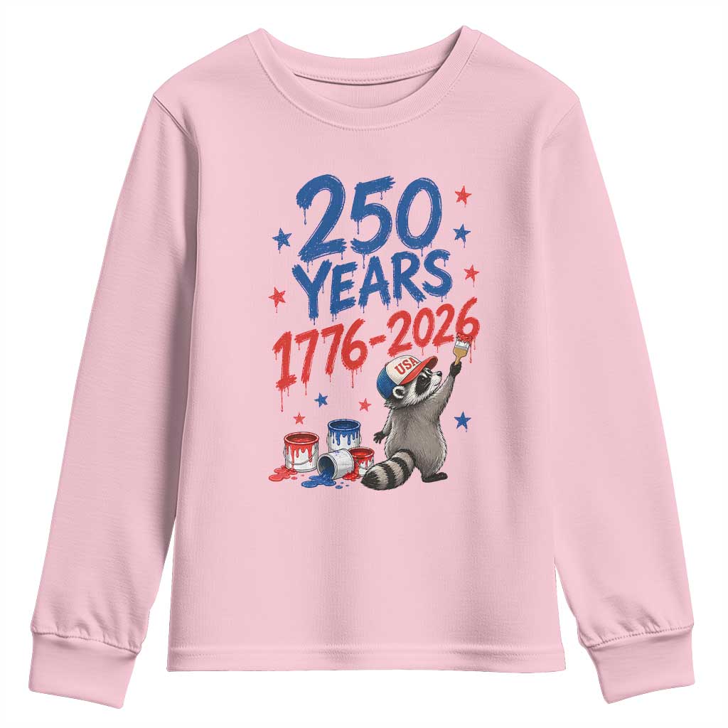 250th Anniversary USA Youth Sweatshirt Patriotic Raccoon American Flag 4th of July TS14 Light Pink Print Your Wear