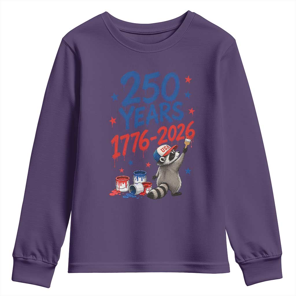 250th Anniversary USA Youth Sweatshirt Patriotic Raccoon American Flag 4th of July TS14 Purple Print Your Wear