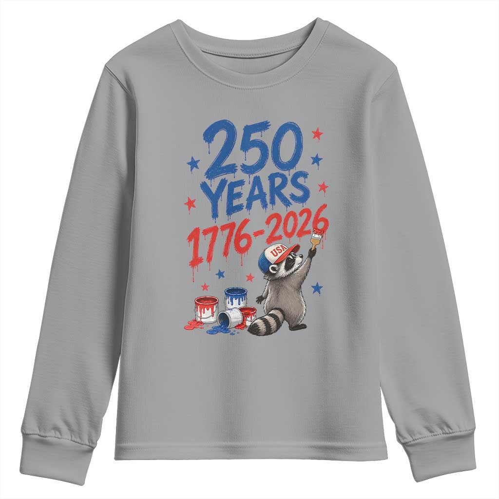 250th Anniversary USA Youth Sweatshirt Patriotic Raccoon American Flag 4th of July TS14 Sport Gray Print Your Wear