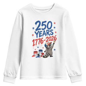 250th Anniversary USA Youth Sweatshirt Patriotic Raccoon American Flag 4th of July TS14 White Print Your Wear