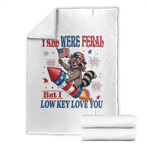 Y'all were Feral But I Low Key Love You Throw Blanket Raccoon Cute Teacher 4th of July TS14 White Print Your Wear
