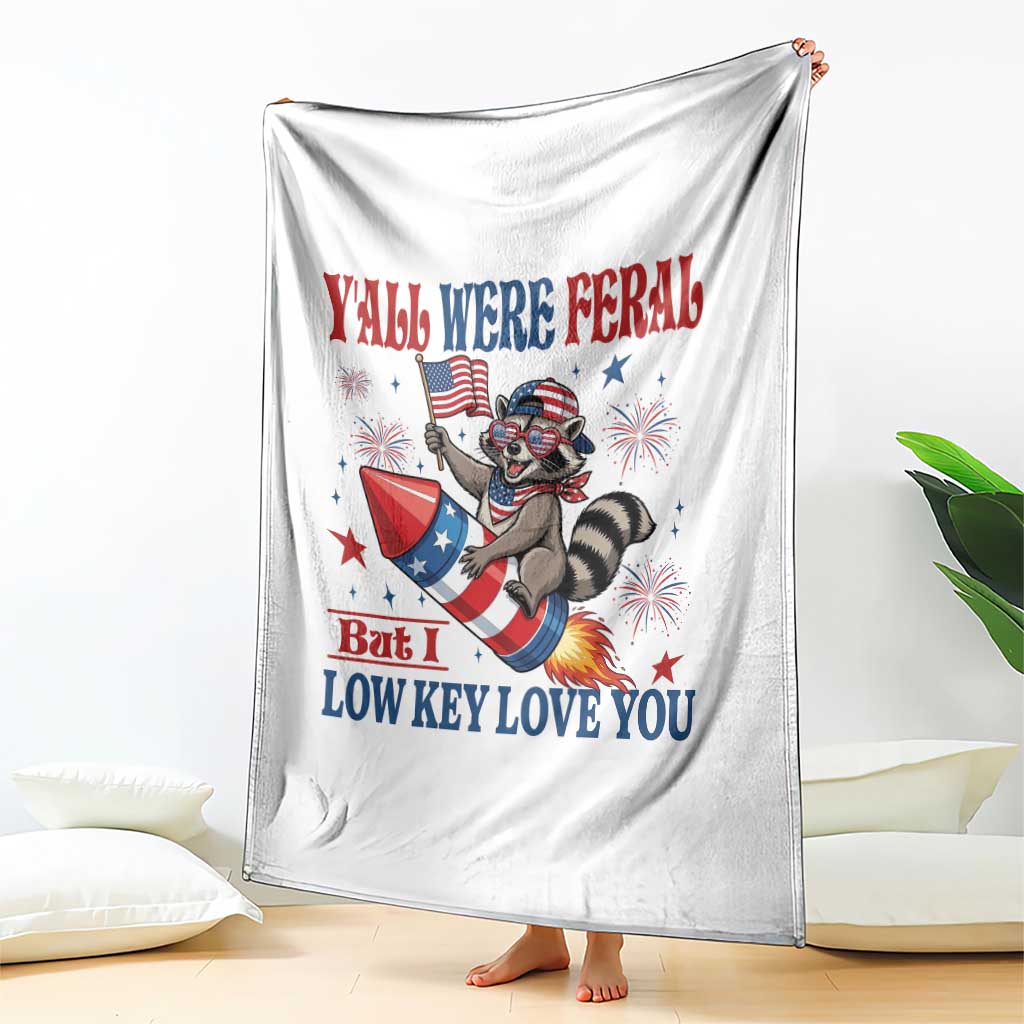 Y'all were Feral But I Low Key Love You Throw Blanket Raccoon Cute Teacher 4th of July TS14 Print Your Wear