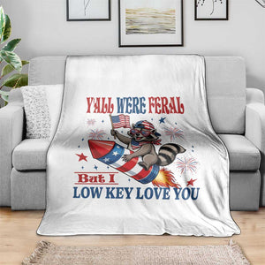 Y'all were Feral But I Low Key Love You Throw Blanket Raccoon Cute Teacher 4th of July TS14 Print Your Wear