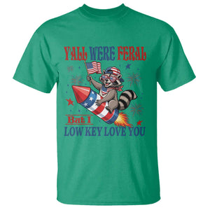 Y'all were Feral But I Low Key Love You T Shirt Raccoon Cute Teacher 4th of July