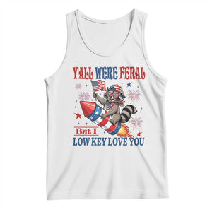 Y'all were Feral But I Low Key Love You Tank Top Raccoon Cute Teacher 4th of July
