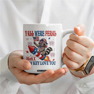Y'all were Feral But I Low Key Love You Coffee Mug Raccoon Cute Teacher 4th of July