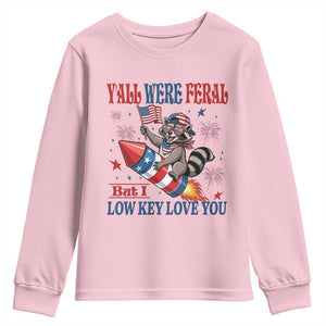 Y'all were Feral But I Low Key Love You Youth Sweatshirt Raccoon Cute Teacher 4th of July