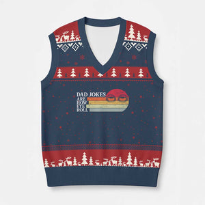 Dad Jokes are How Eye Roll V-Neck Knit Sweater Vest Funny Father's Day Gift TS14 Navy Red Print Your Wear