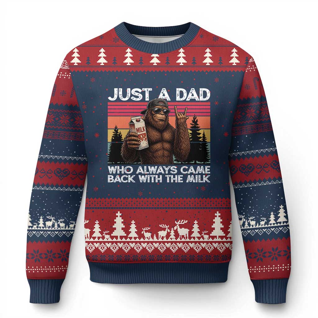 Just a Dad Who Always Came Back with The Milk Ugly Christmas Sweater Funny Father's Day Gift TS14 Navy Red Print Your Wear