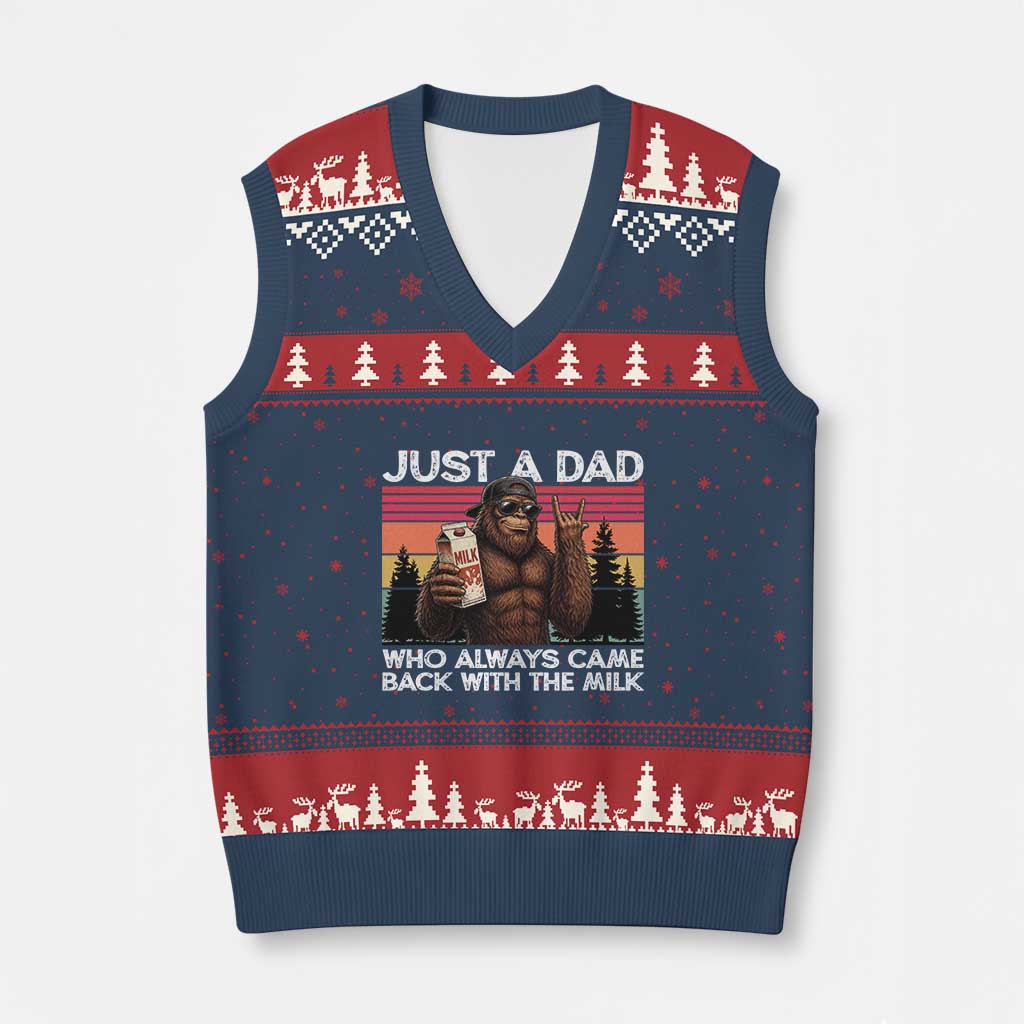 Just a Dad Who Always Came Back with The Milk V-Neck Knit Sweater Vest Funny Father's Day Gift