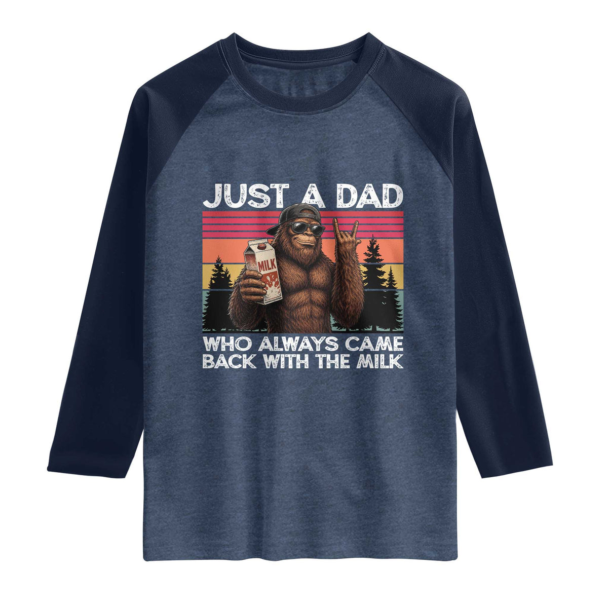 Just a Dad Who Always Came Back with The Milk Raglan Shirt Funny Father's Day Gift TS14 Heather Denim Navy Print Your Wear