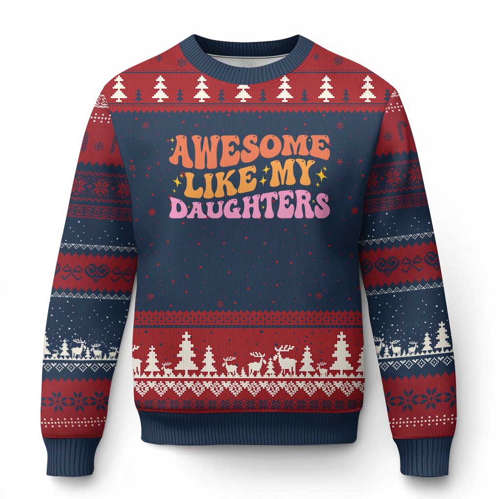 Awesome Like My Daughter Ugly Christmas Sweater Funny Mom Dad Mother's Day Father's Day TS14 Navy Red Print Your Wear