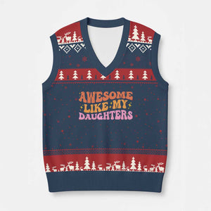 Awesome Like My Daughter V-Neck Knit Sweater Vest Funny Mom Dad Mother's Day Father's Day TS14 Navy Red Print Your Wear