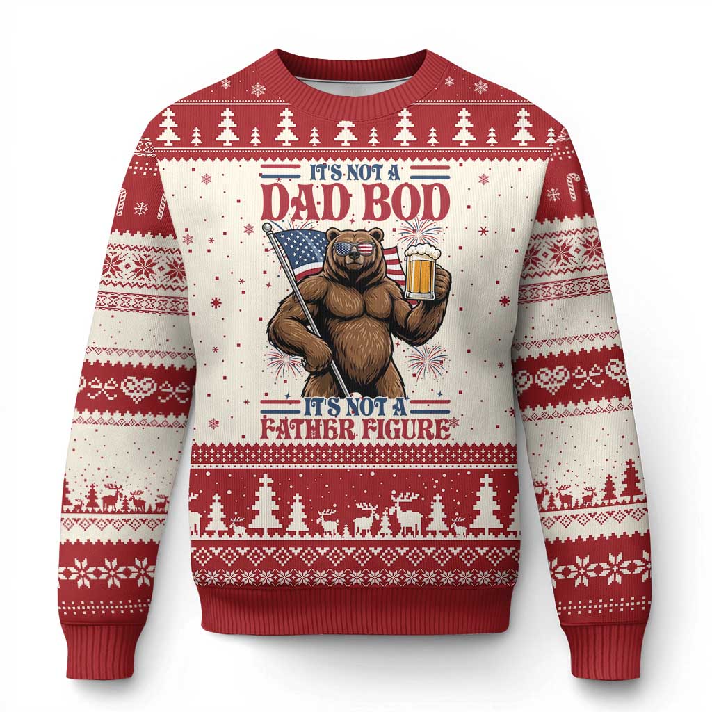 It's Not A Dad BOD It's A Father Figure Ugly Christmas Sweater Dad Bear Drinking Beer 4th of July TS14 Beige Red Print Your Wear