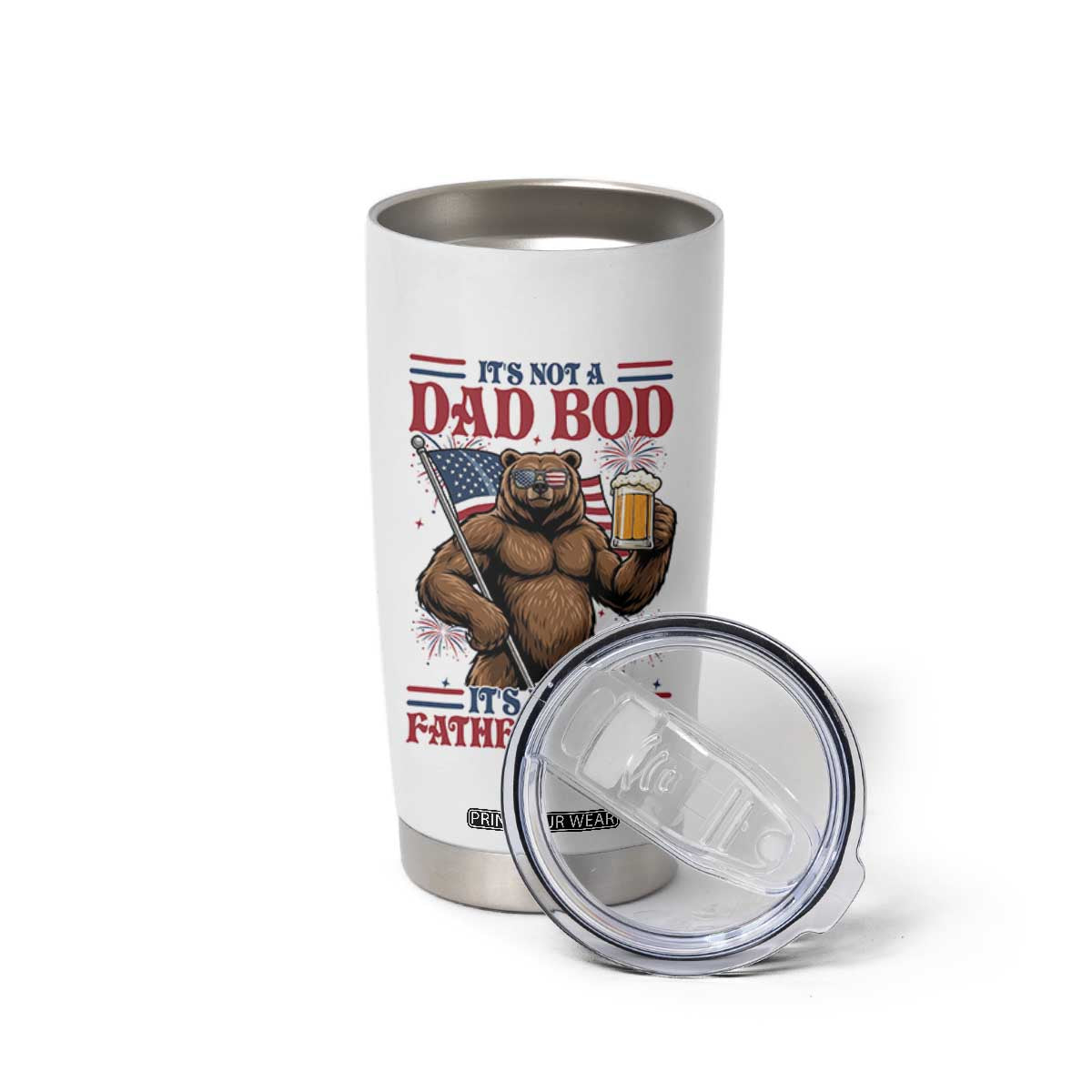 It's Not A Dad BOD It's A Father Figure Tumbler Cup Dad Bear Drinking Beer 4th of July