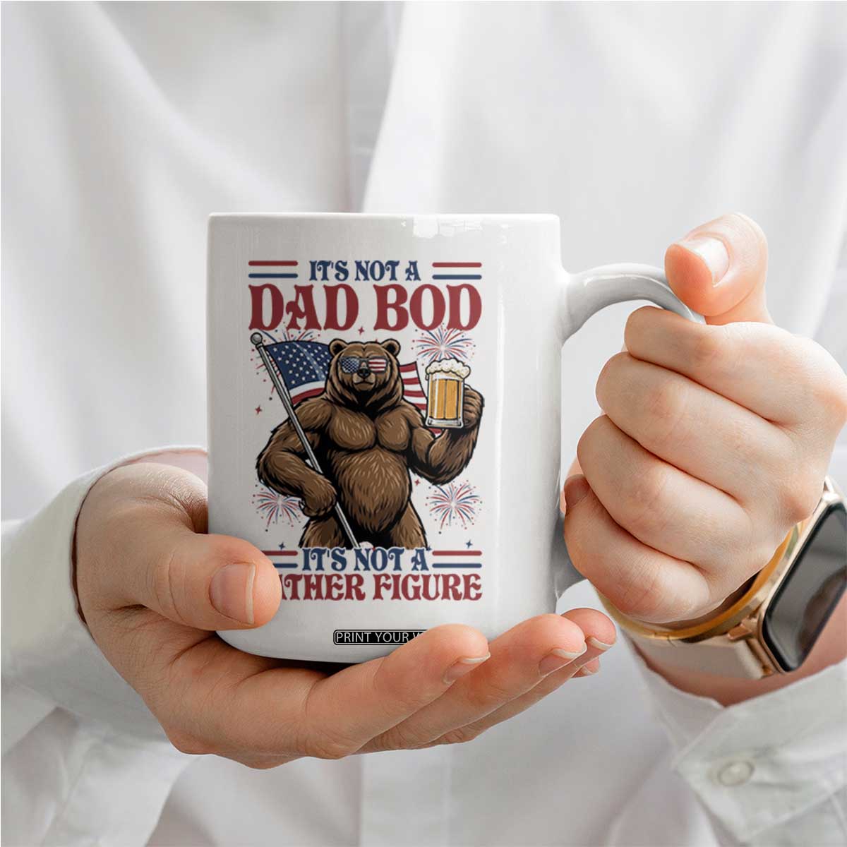 It's Not A Dad BOD It's A Father Figure Coffee Mug Dad Bear Drinking Beer 4th of July
