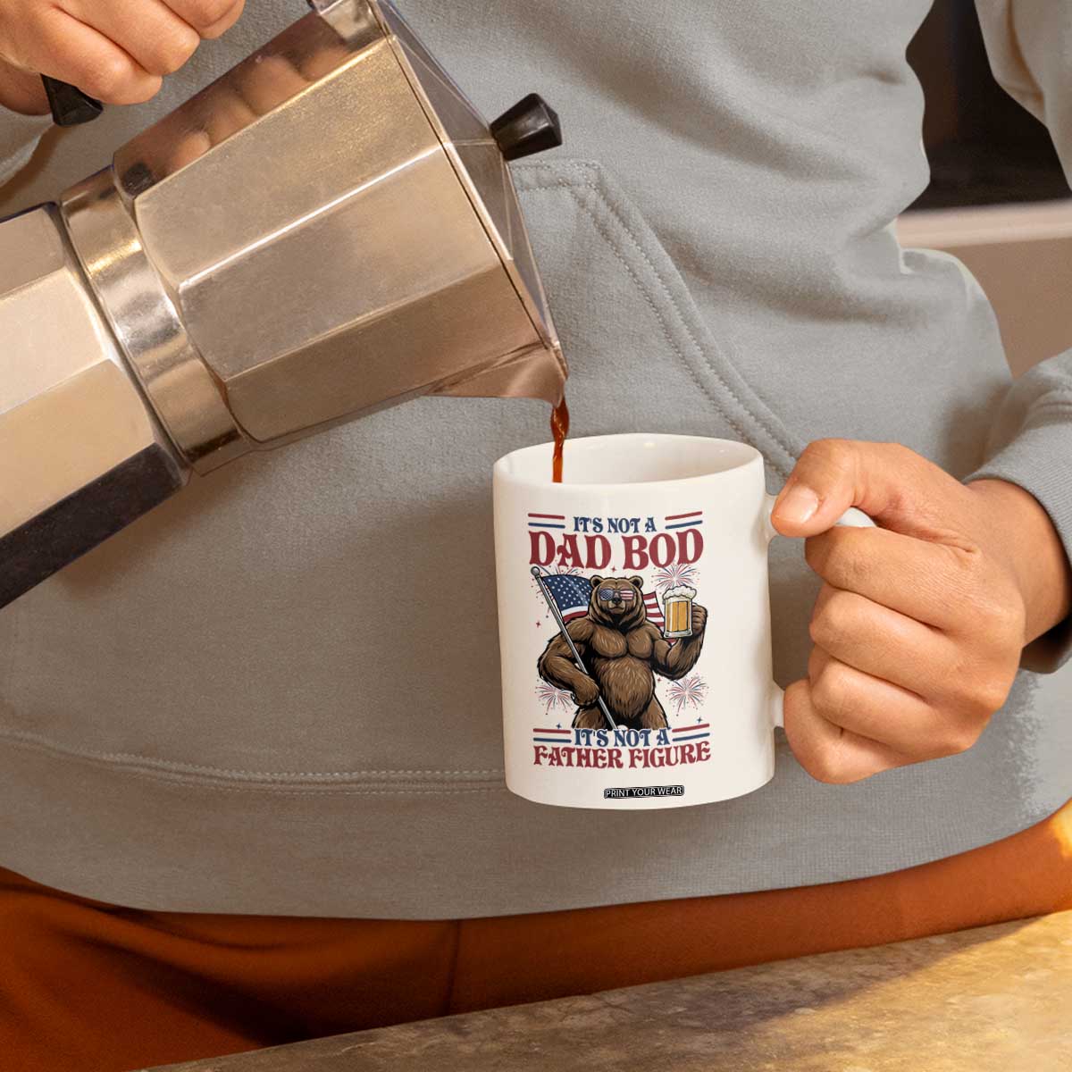 It's Not A Dad BOD It's A Father Figure Coffee Mug Dad Bear Drinking Beer 4th of July