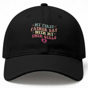 My First Fathers Day With Twin Girls Baseball Cap Funny New Dad Gift