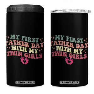 My First Fathers Day With Twin Girls 4 in 1 Can Cooler Tumbler Funny New Dad Gift