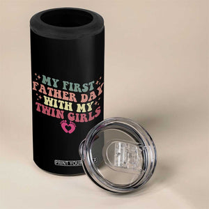 My First Fathers Day With Twin Girls 4 in 1 Can Cooler Tumbler Funny New Dad Gift