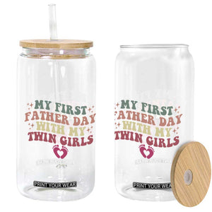 My First Fathers Day With Twin Girls Glass Can Funny New Dad Gift