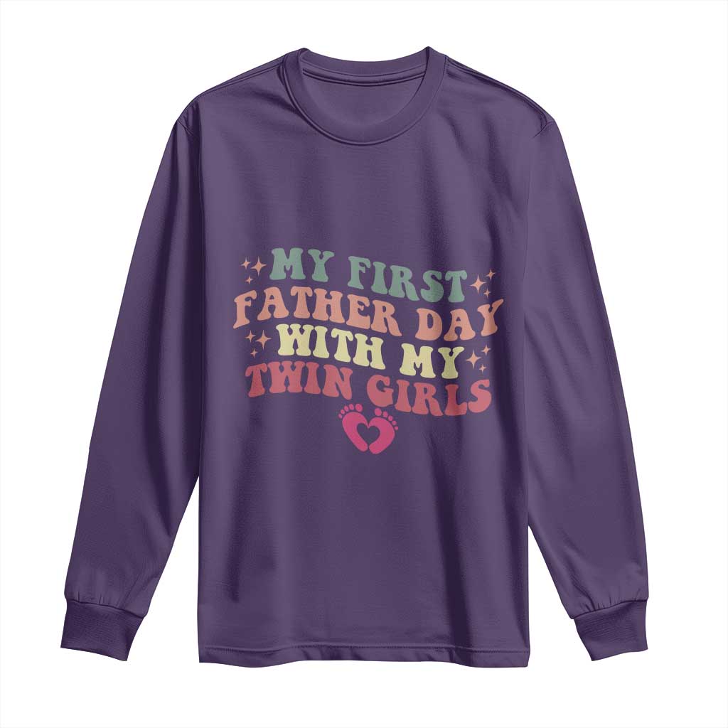 My First Fathers Day With Twin Girls Long Sleeve Shirt Funny New Dad Gift TS14 Purple Print Your Wear