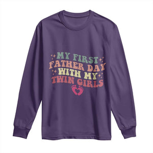My First Fathers Day With Twin Girls Long Sleeve Shirt Funny New Dad Gift TS14 Purple Print Your Wear