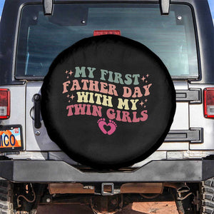 My First Fathers Day With Twin Girls Spare Tire Cover Funny New Dad Gift
