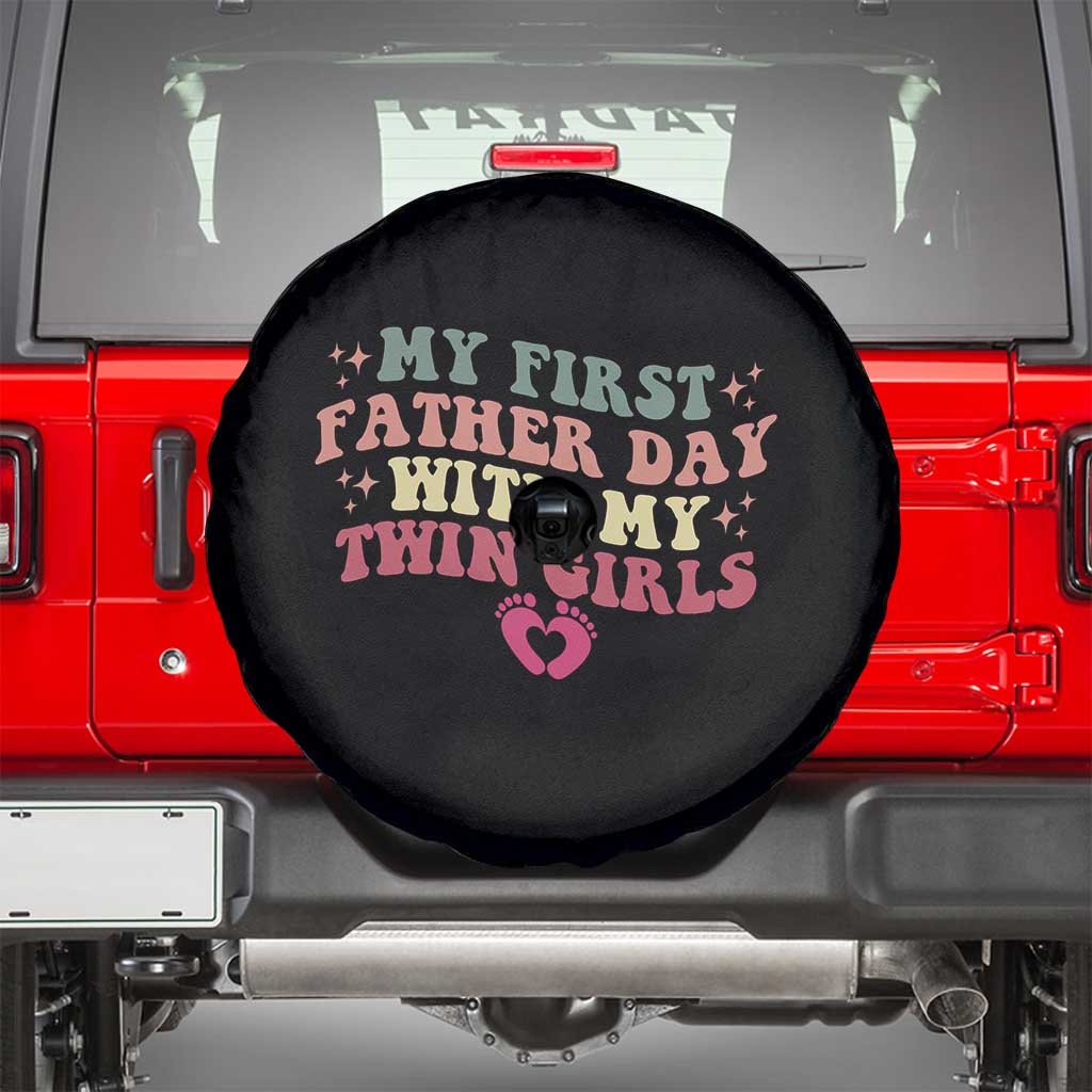 My First Fathers Day With Twin Girls Spare Tire Cover Funny New Dad Gift