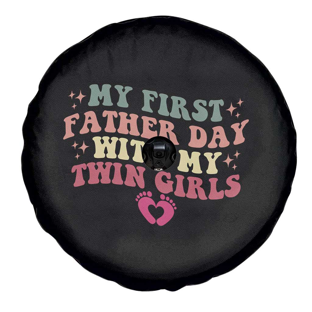 My First Fathers Day With Twin Girls Spare Tire Cover Funny New Dad Gift