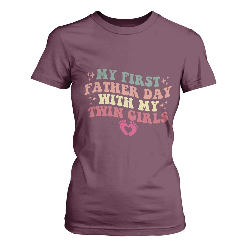 My First Fathers Day With Twin Girls T Shirt For Women Funny New Dad Gift