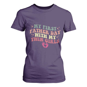 My First Fathers Day With Twin Girls T Shirt For Women Funny New Dad Gift