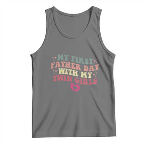 My First Fathers Day With Twin Girls Tank Top Funny New Dad Gift TS14 Black Heather Print Your Wear