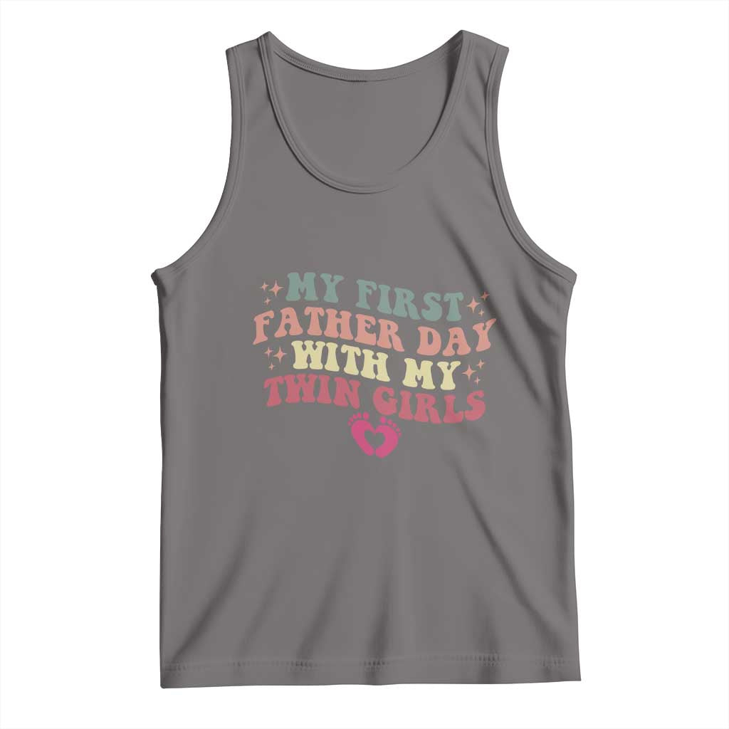 My First Fathers Day With Twin Girls Tank Top Funny New Dad Gift TS14 Deep Heather Print Your Wear
