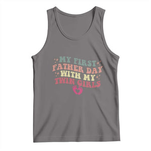 My First Fathers Day With Twin Girls Tank Top Funny New Dad Gift TS14 Deep Heather Print Your Wear