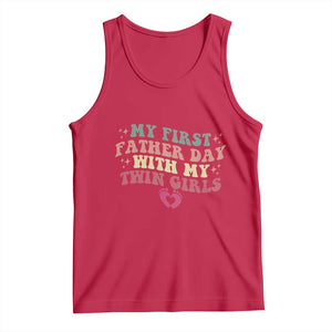 My First Fathers Day With Twin Girls Tank Top Funny New Dad Gift TS14 Red Print Your Wear
