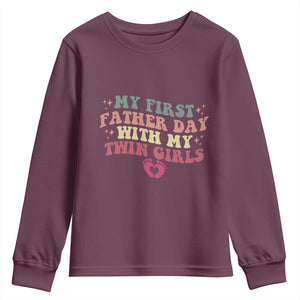 My First Fathers Day With Twin Girls Youth Sweatshirt Funny New Dad Gift