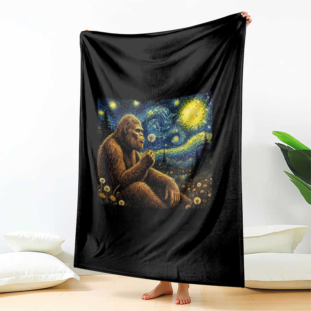 Bigfoot Blowing Dandelion Starry Night Throw Blanket Cryptid Mythical Creature National Park Monster Gift TS14 Print Your Wear