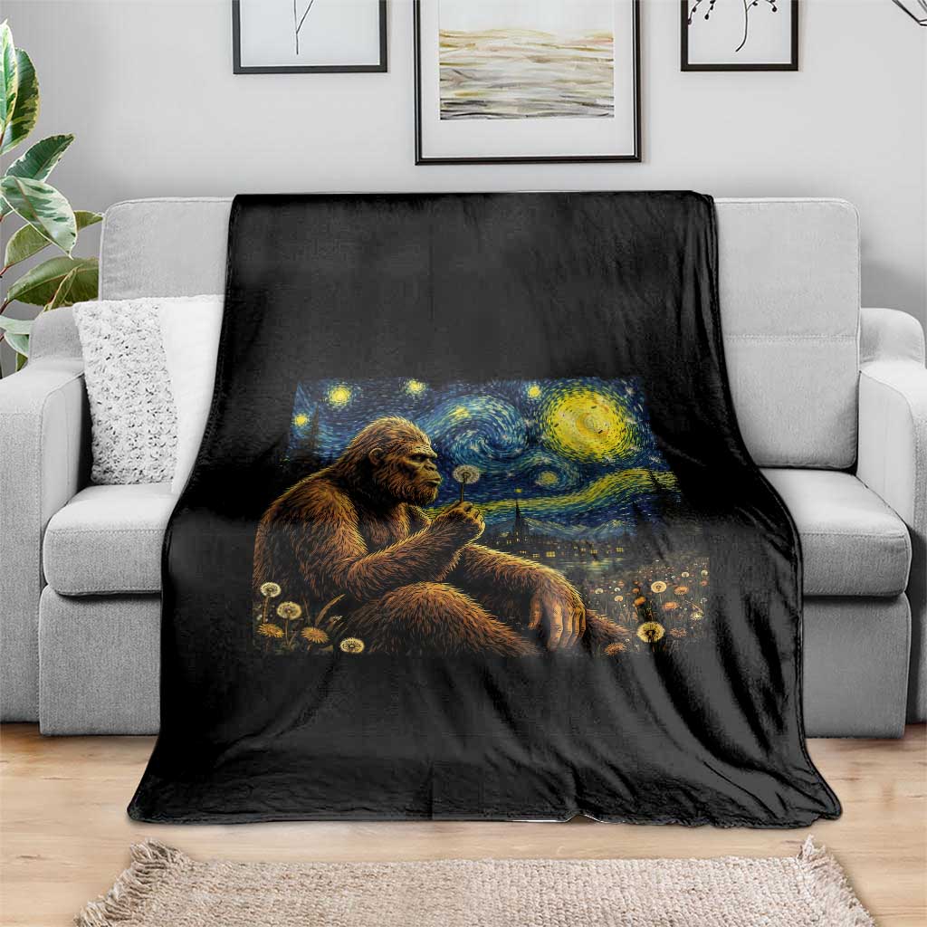 Bigfoot Blowing Dandelion Starry Night Throw Blanket Cryptid Mythical Creature National Park Monster Gift TS14 Print Your Wear