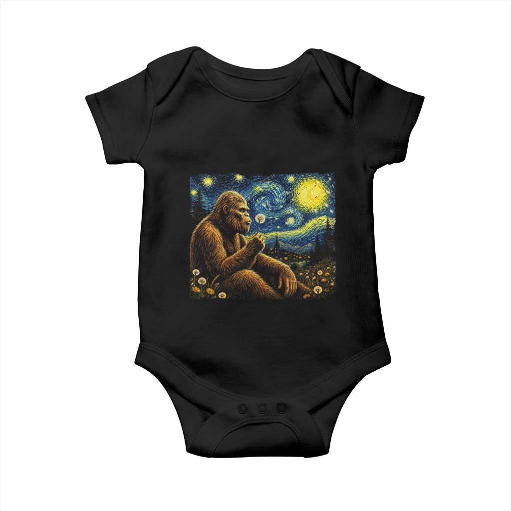Bigfoot Blowing Dandelion Starry Night Baby Onesie Cryptid Mythical Creature National Park Monster Gift TS14 Black Print Your Wear