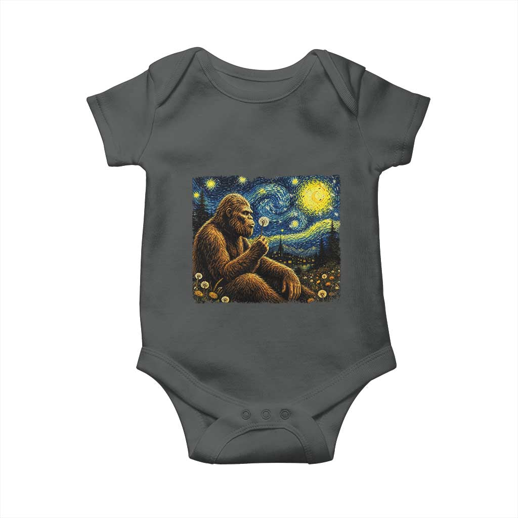 Bigfoot Blowing Dandelion Starry Night Baby Onesie Cryptid Mythical Creature National Park Monster Gift TS14 Dark Heather Print Your Wear