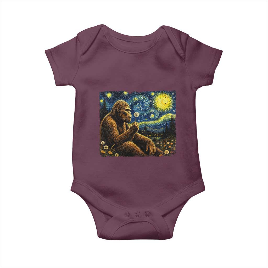 Bigfoot Blowing Dandelion Starry Night Baby Onesie Cryptid Mythical Creature National Park Monster Gift TS14 Maroon Print Your Wear