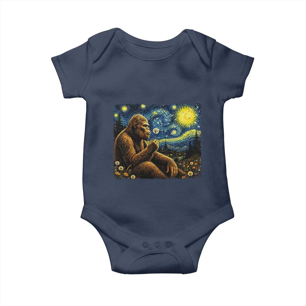 Bigfoot Blowing Dandelion Starry Night Baby Onesie Cryptid Mythical Creature National Park Monster Gift TS14 Navy Print Your Wear