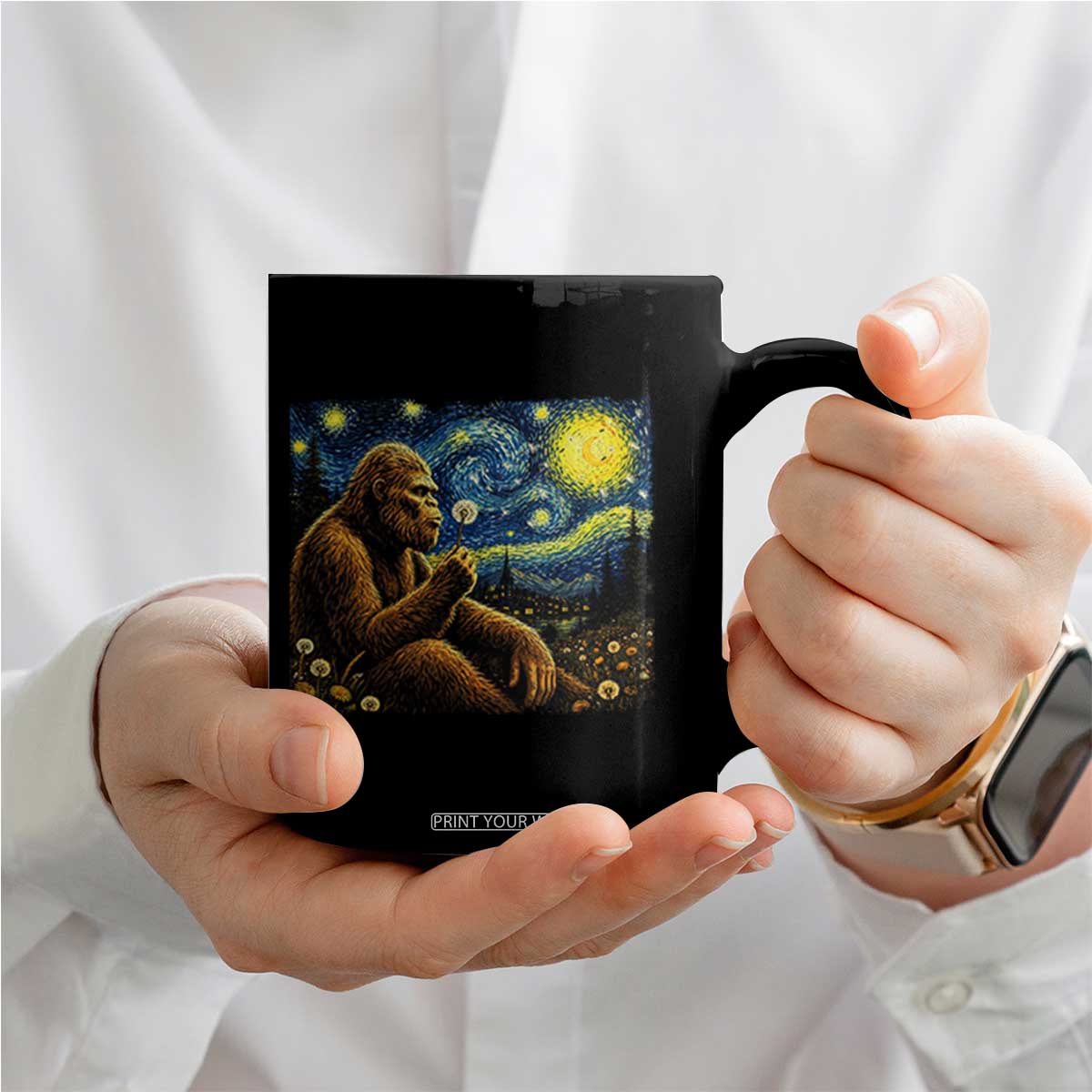 Bigfoot Blowing Dandelion Starry Night Coffee Mug Cryptid Mythical Creature National Park Monster Gift TS14 Print Your Wear